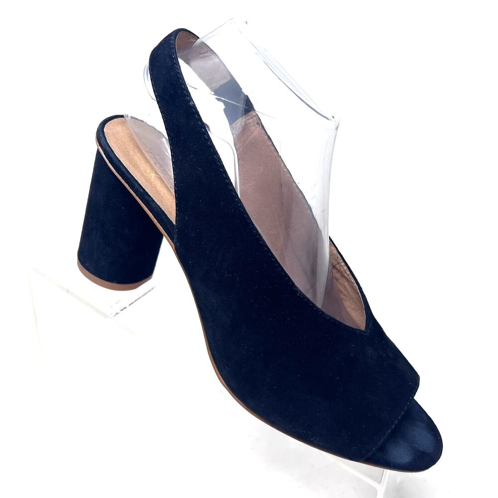 Madewell Alana Slingback Sandal‎ Women's Size 10 Black Suede Peep Toe Heel